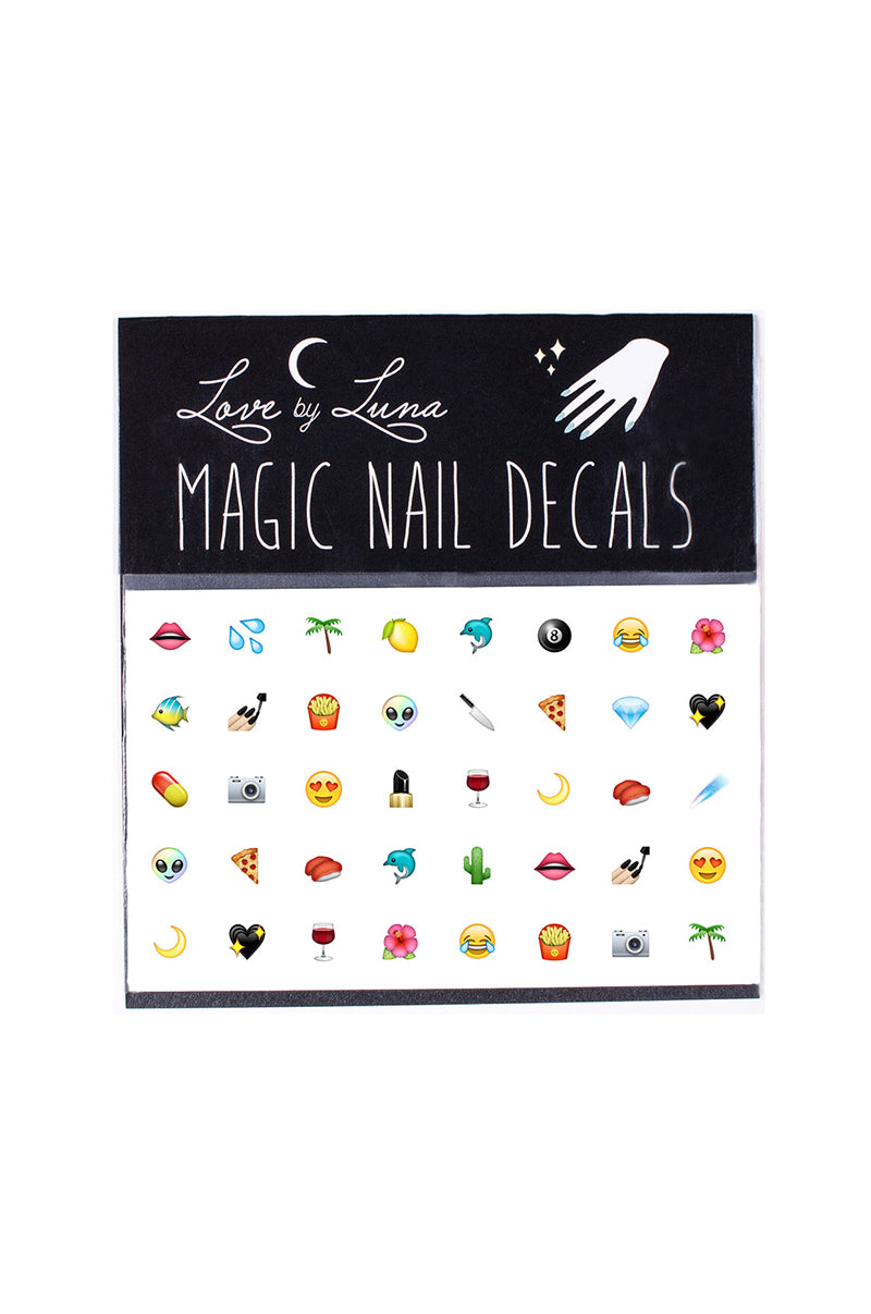 party nail decal emojis wet drops heart eyes skull knife lips