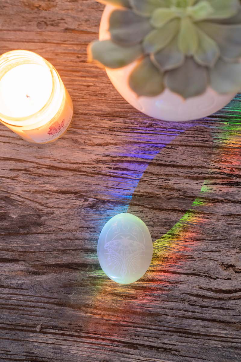 Selenite Palmstone - Luna Moth