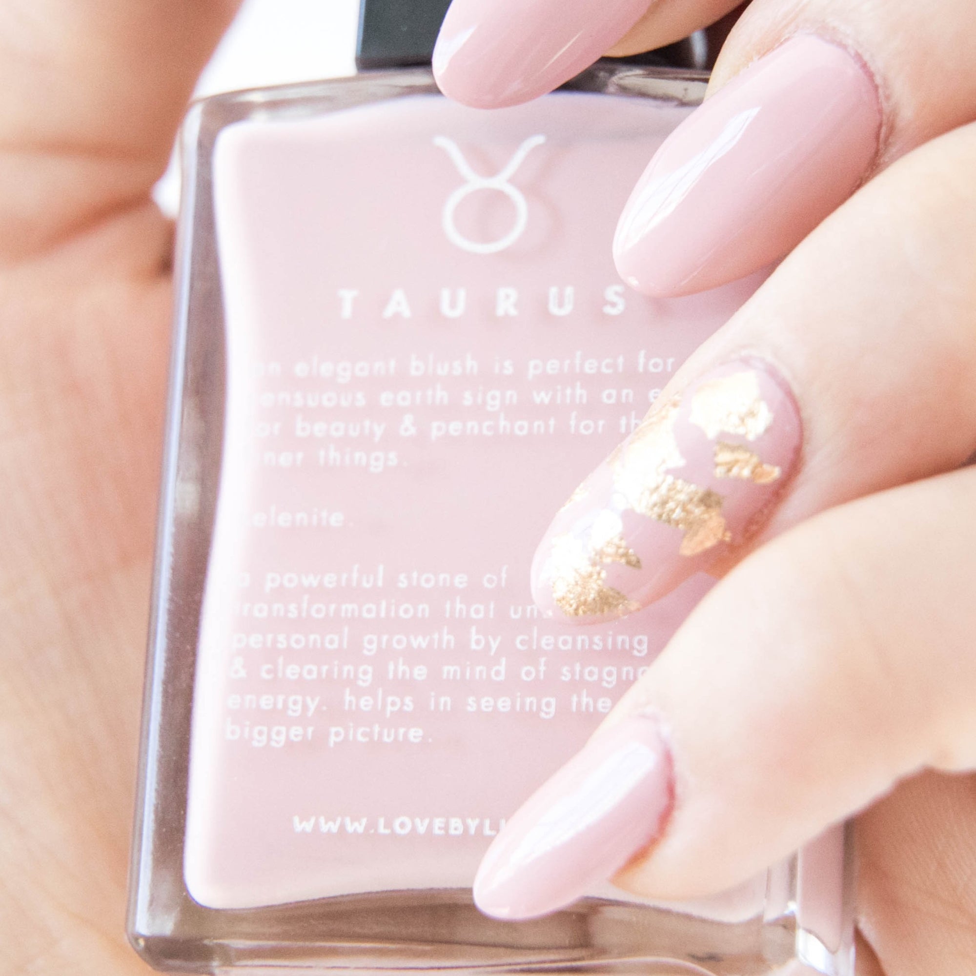 Taurus Selenite nail polish pink zodiac hand