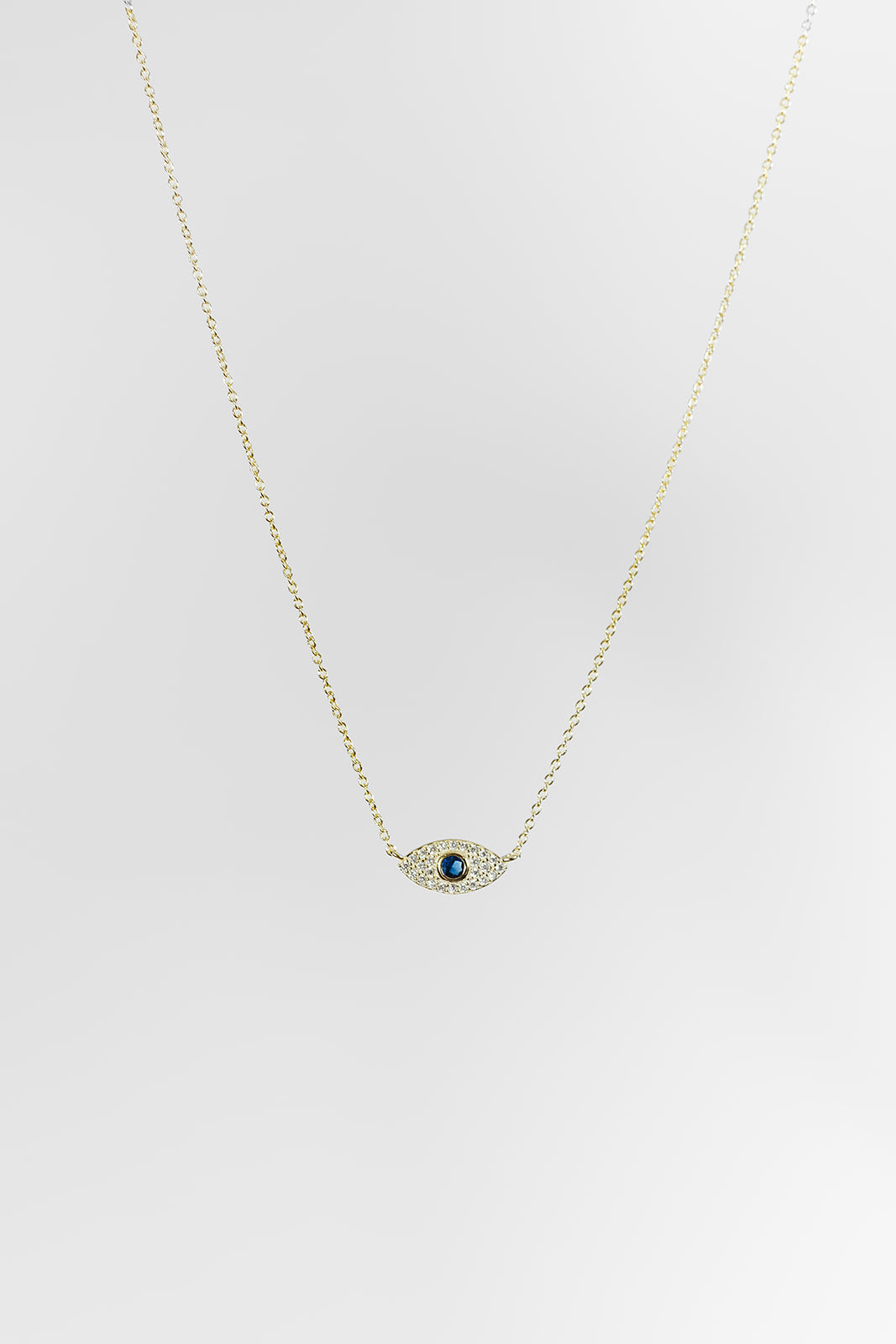 Golden Evil Eye Charm Necklace (925 Sterling Silver)