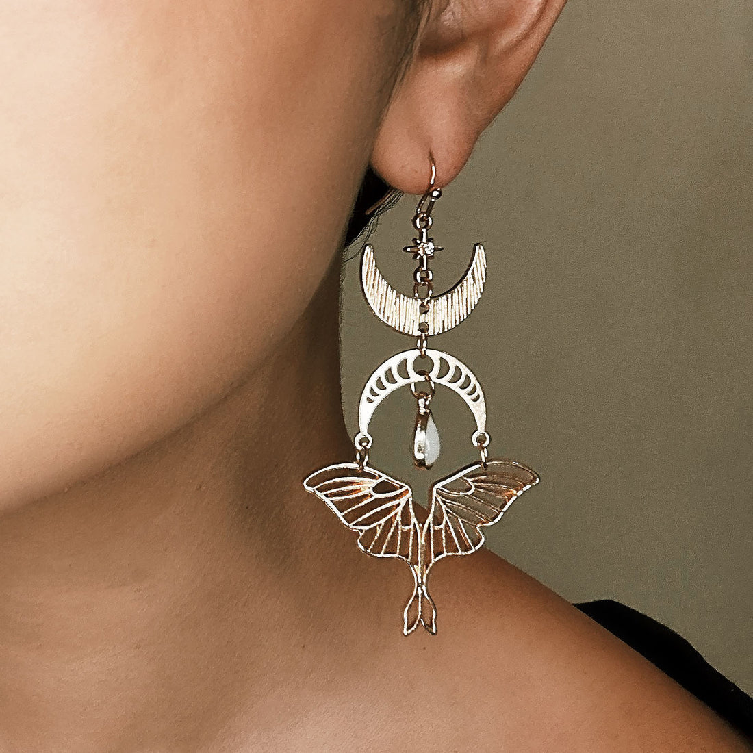 Boho Mystical Moth Dangle Earrings