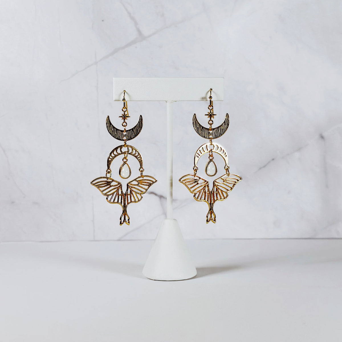 Boho Mystical Moth Dangle Earrings-3