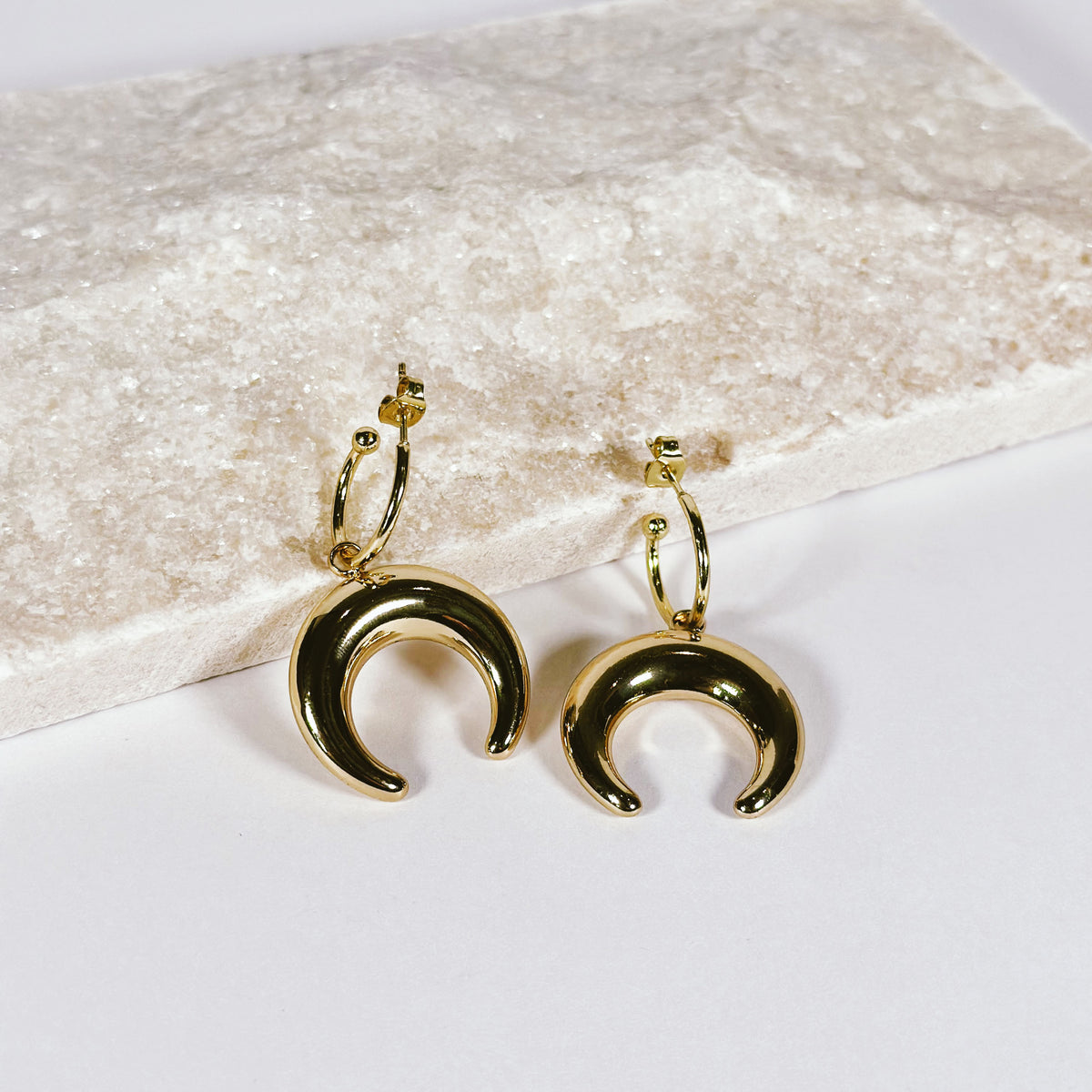 Crescent Horn Huggie Hoops-6