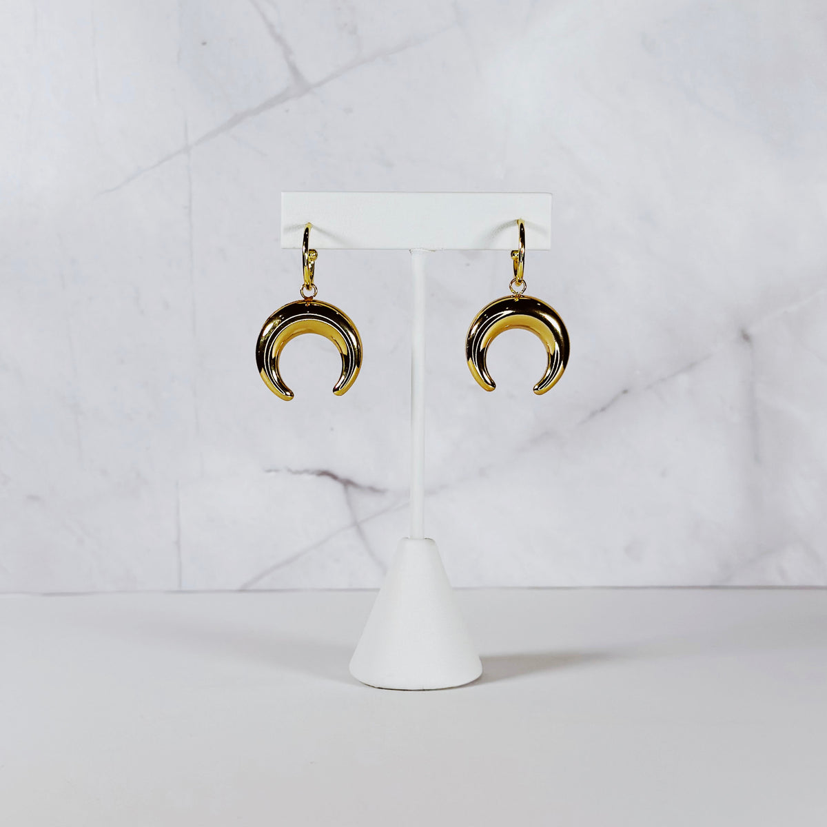 Crescent Horn Huggie Hoops-5