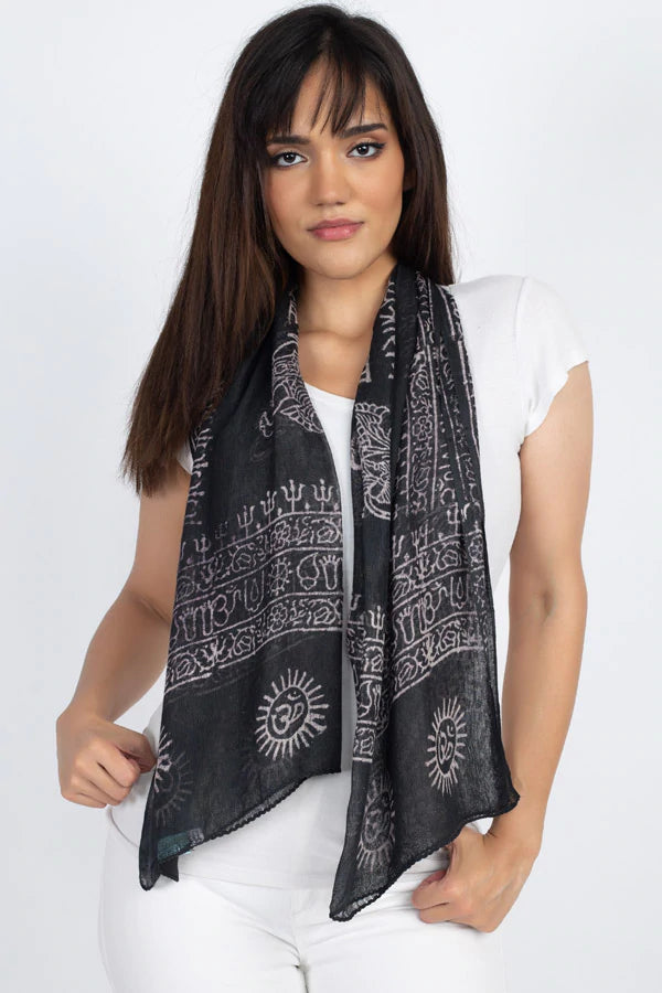 Handmade Om Yoga Prayer Shawl/Scarf - Black