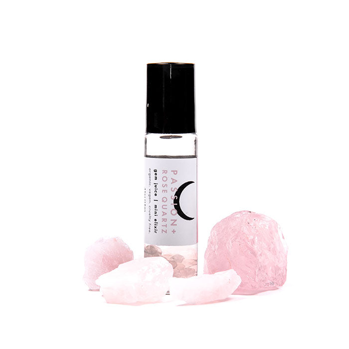 gem juice rollerball passion + rose quartz from love by luna
