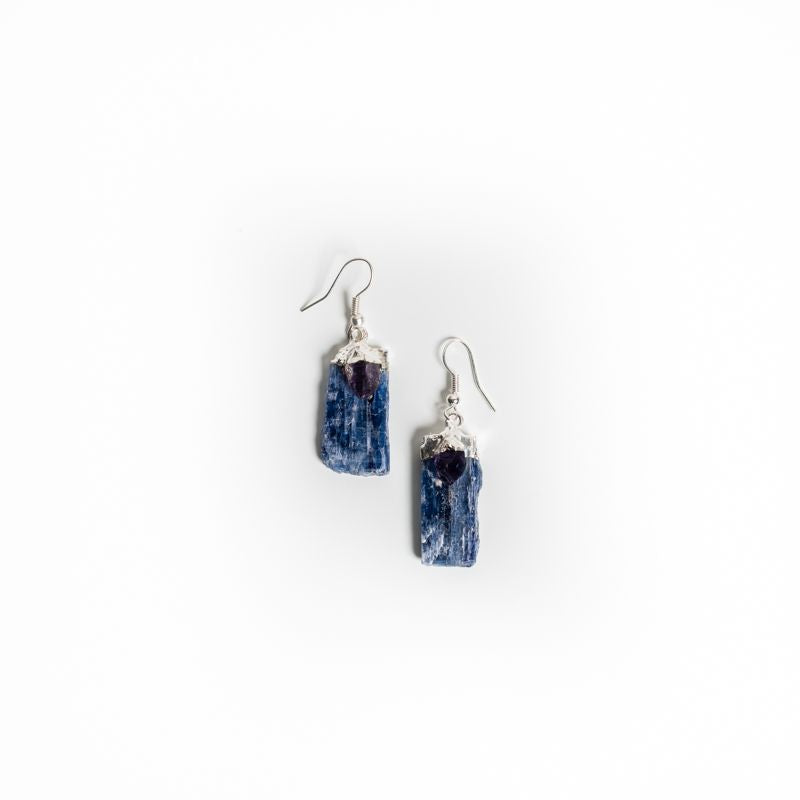 Blue Kyanite &amp; Amethyst Earrings