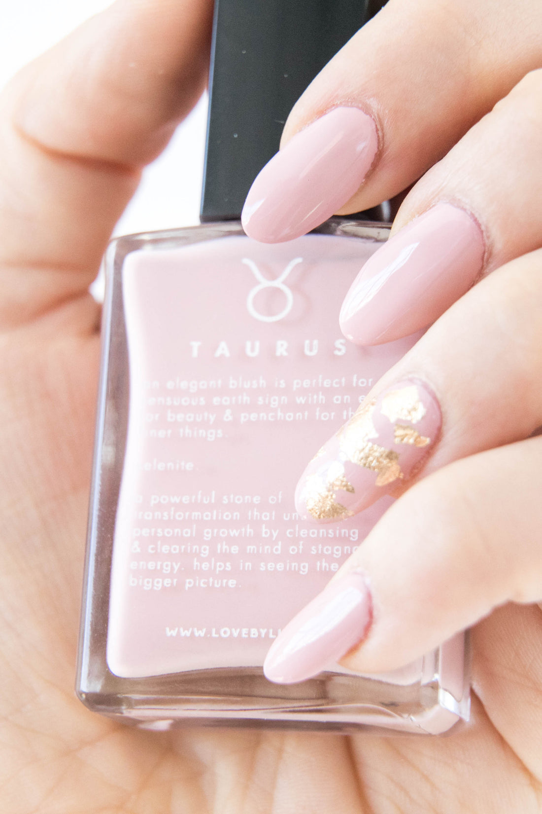 Taurus Selenite nail polish pink zodiac hand