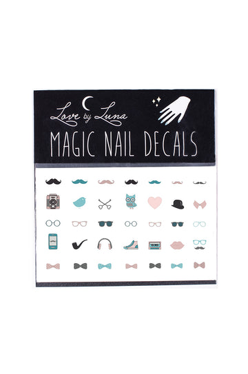 hipster nail decals mustache bow tie glasses headphones